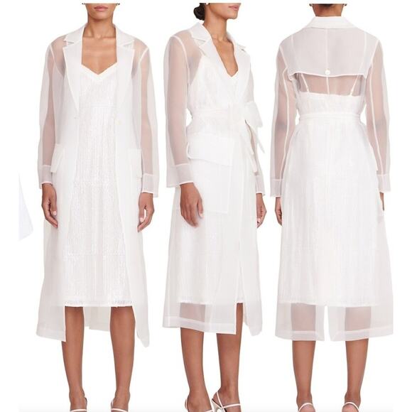 $795 StaudAshley Sheer Belted Midi-DressSz L Bridal Bride White Jacket - Picture 1 of 16